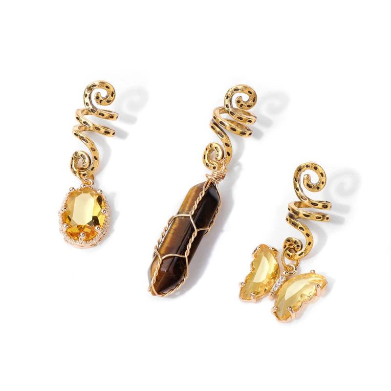 3pcs Amethyst Hexagonal Column Butterfly Hair Jewelry