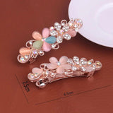 Pink Flower Zircon Hair Clip Rhinestone Metal Clip