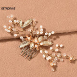 Bridal Pearl Hair Comb Crystal Leaf Flower Wedding Hair Accessories