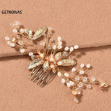 Bridal Pearl Hair Comb Crystal Leaf Flower Wedding Hair Accessories