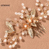 Bridal Pearl Hair Comb Crystal Leaf Flower Wedding Hair Accessories