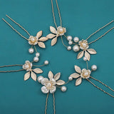 Pearl Wedding Hairpin Golden Floral Hair Clips Fork