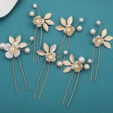 Pearl Wedding Hairpin Golden Floral Hair Clips Fork