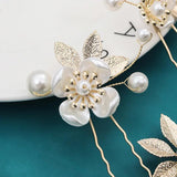 Pearl Wedding Hairpin Golden Floral Hair Clips Fork