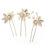 Pearl Wedding Hairpin Golden Floral Hair Clips Fork
