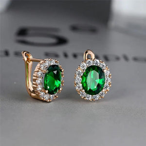 Green Crystal Earrings Zircon Hoop Vintage Rose Wedding