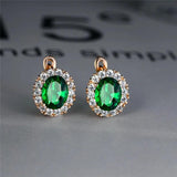Green Crystal Earrings Zircon Hoop Vintage Rose Wedding