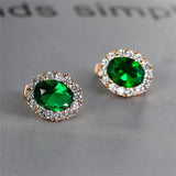 Green Crystal Earrings Zircon Hoop Vintage Rose Wedding