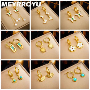 316L Stainless Steel Heart Butterfly Flower Pendant Hoop Earring