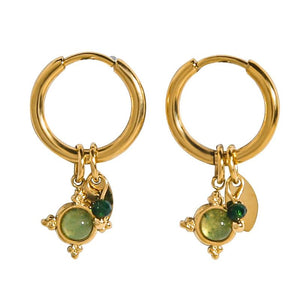 Vintage Green Stone Hoop Earrings 18K Plated Stainless Steel