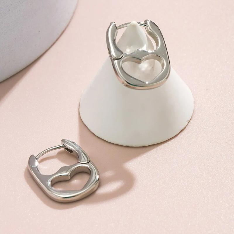 Silver Double Heart Hoop Earrings Punk Ear Jewelry