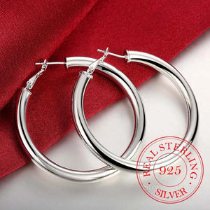 925 Sterling Silver Big Round Circle Hoop Earrings For Women