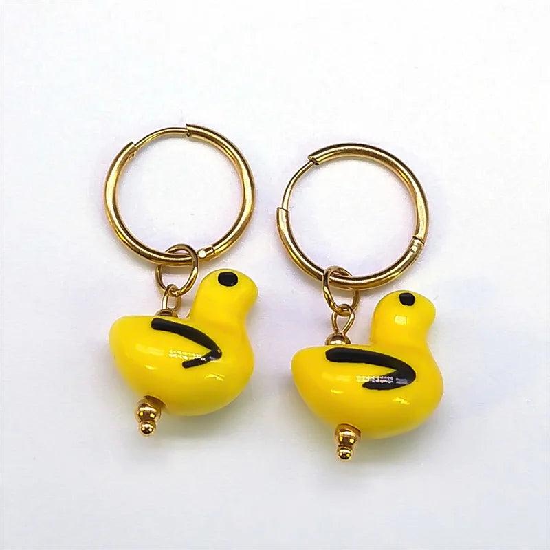 Y2K Ceramic Hoop Earrings Stainless Steel Owl Butterflly Porcelain Jewelry