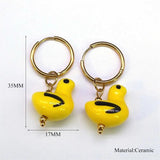 Y2K Ceramic Hoop Earrings Stainless Steel Owl Butterflly Porcelain Jewelry