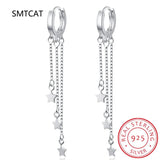 925 Silver Star Tassel Hoop Earrings for Women Fine Jewelry Fall