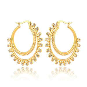 Stainless Steel CZ Crystal Circle Hoop Earrings