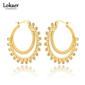 Stainless Steel CZ Crystal Circle Hoop Earrings