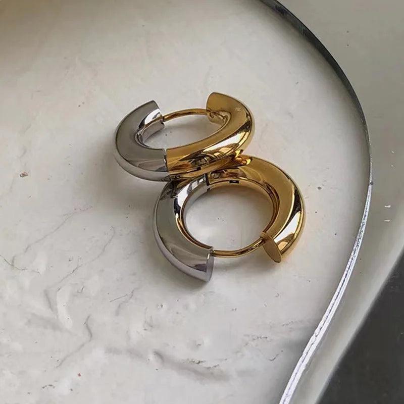 Stainless Steel Two-tone Hoop Earrings High-end Style