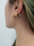 Stainless Steel Two-tone Hoop Earrings High-end Style