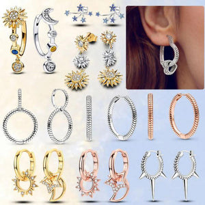 925 Silver Star Heart Multi-loop Earrings Party Wear Gift DIY