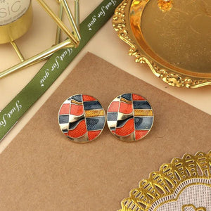 Geometric Round Heart Enamel Stud Earrings for Women