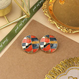 Geometric Round Heart Enamel Stud Earrings for Women