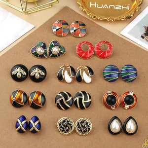 Geometric Round Heart Enamel Stud Earrings for Women