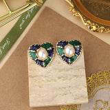 Geometric Round Heart Enamel Stud Earrings for Women
