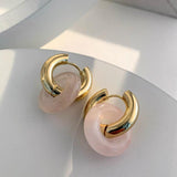 Stainless Steel Circle Hoops with Natural Stone Heart Beads Earrings
