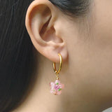 Stainless Steel Circle Hoops with Natural Stone Heart Beads Earrings