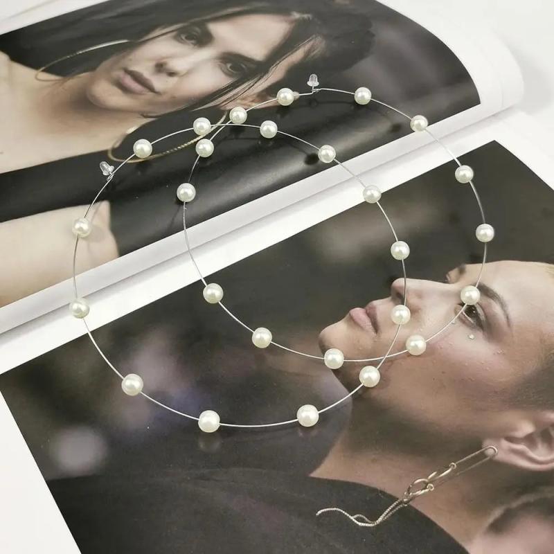 Large Hoop Earrings Stainless Steel Pearl Statement Jewelry