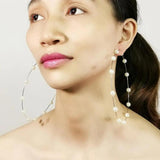 Large Hoop Earrings Stainless Steel Pearl Statement Jewelry