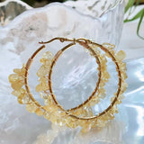 Crystal Hoop Earring Stone Charm Large Circle Opal Quartz Fluorite Cit