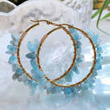 Crystal Hoop Earring Stone Charm Large Circle Opal Quartz Fluorite Cit