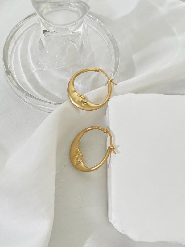 Vintage Matte Silver Crescent Moon Huggie Hoop Earrings