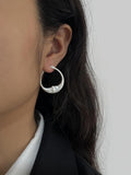 Vintage Matte Silver Crescent Moon Huggie Hoop Earrings