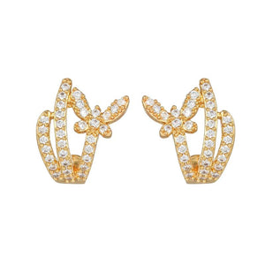 Crystal Zirconia Butterfly Hoop Earrings Tiny Pendant Water Drop Earrings