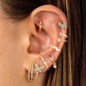 Crystal Zirconia Butterfly Hoop Earrings Tiny Pendant Water Drop Earrings