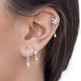 Crystal Zirconia Butterfly Hoop Earrings Tiny Pendant Water Drop Earrings