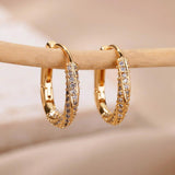 Zircon Oval Hoop Earrings Stainless Steel Wedding Jewelry