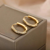 Zircon Oval Hoop Earrings Stainless Steel Wedding Jewelry
