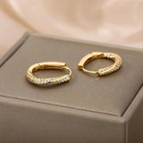 Zircon Oval Hoop Earrings Stainless Steel Wedding Jewelry