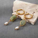 Bohemian Stone Hoop Earrings 18K Golden Stainless Steel Circle Huggie Hoops