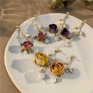 Natural Rose Earring Women Unique Immortal Rose Flower Earring Real Flower Drop