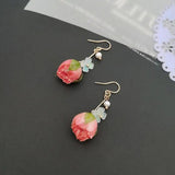 Natural Rose Earring Women Unique Immortal Rose Flower Earring Real Flower Drop