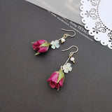 Natural Rose Earring Women Unique Immortal Rose Flower Earring Real Flower Drop
