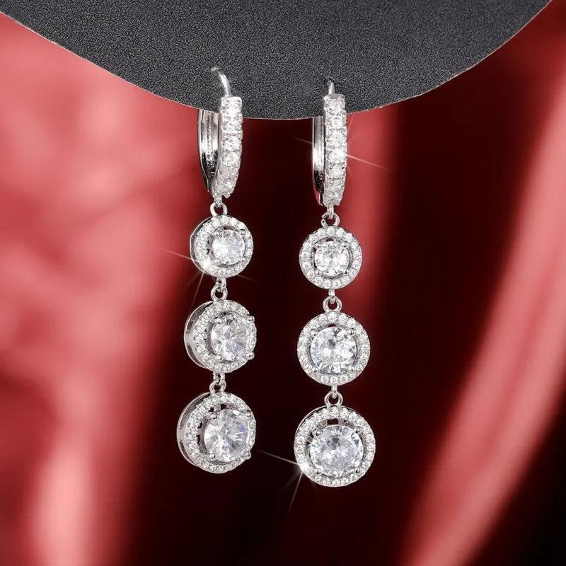 Round CZ Dangle Earrings Wedding Party Jewelry