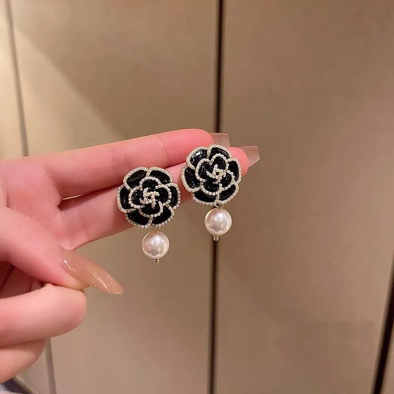 Vintage Camellia Pearl Earrings for Women
