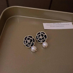 Vintage Camellia Pearl Earrings for Women