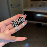 Vintage Camellia Pearl Earrings for Women